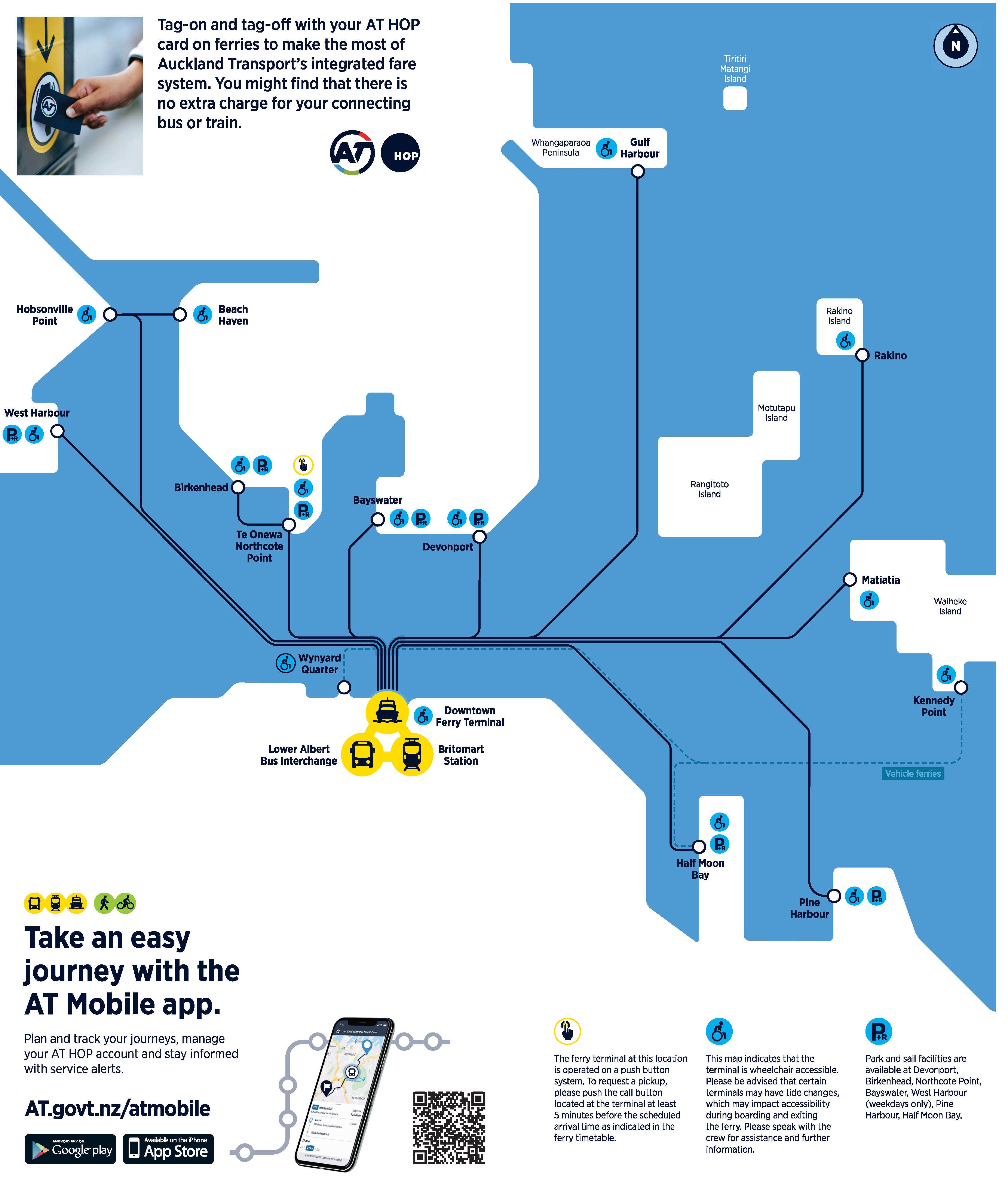 Map showing Auckland's ferry network